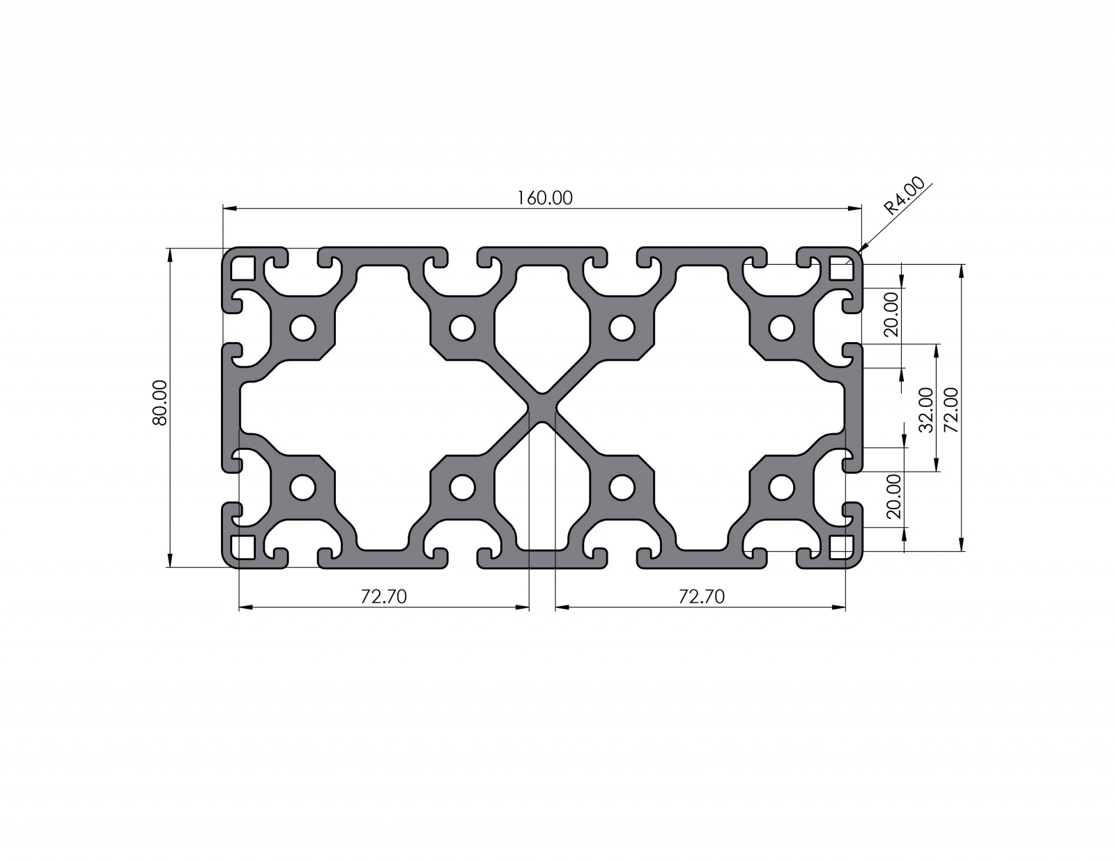 Aluminium profile 160x80 light groove 8 I-type